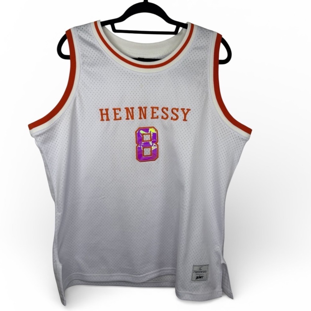 Hennessy x Daömey Mens Basketball Jersey White Mesh Orange Iridescent Number 8 M